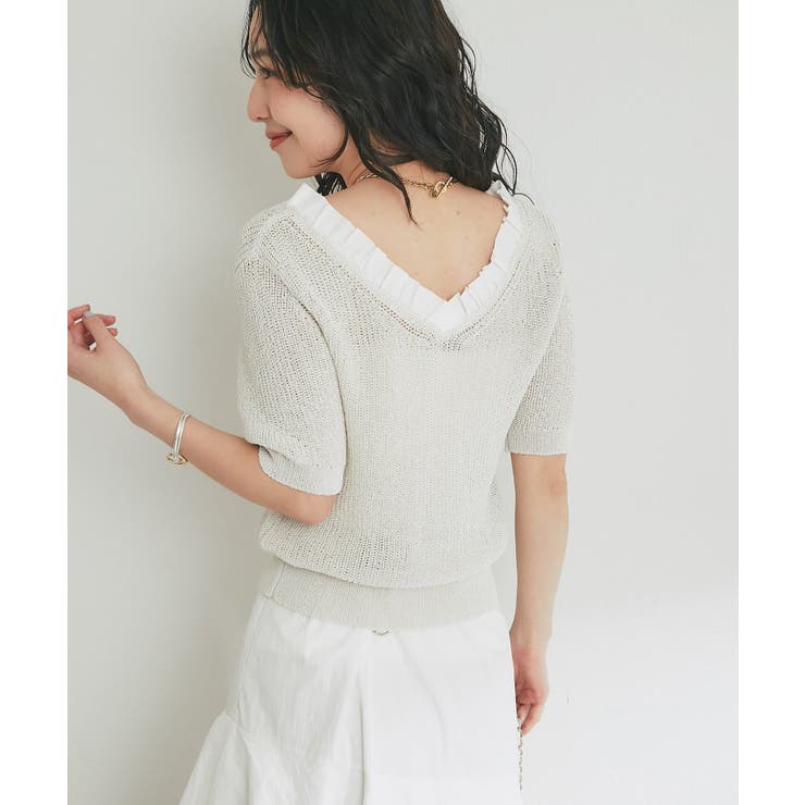 【La boutique BonBon】ペーパーヤーンフリルVネックKN | PAL GROUP OUTLET | 詳細画像47 