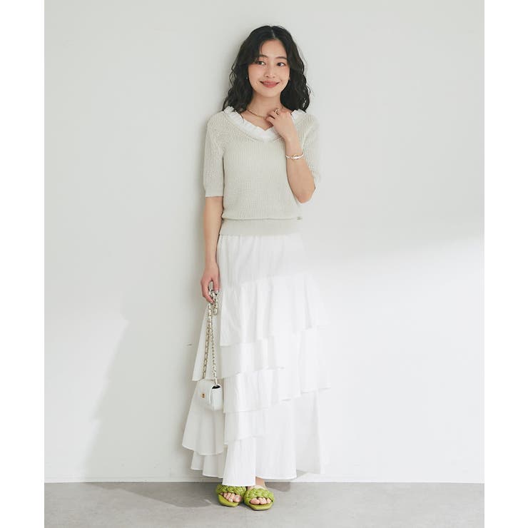 【La boutique BonBon】ペーパーヤーンフリルVネックKN | PAL GROUP OUTLET | 詳細画像48 