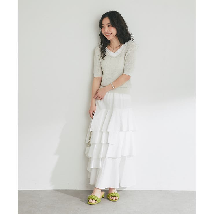 【La boutique BonBon】ペーパーヤーンフリルVネックKN | PAL GROUP OUTLET | 詳細画像49 