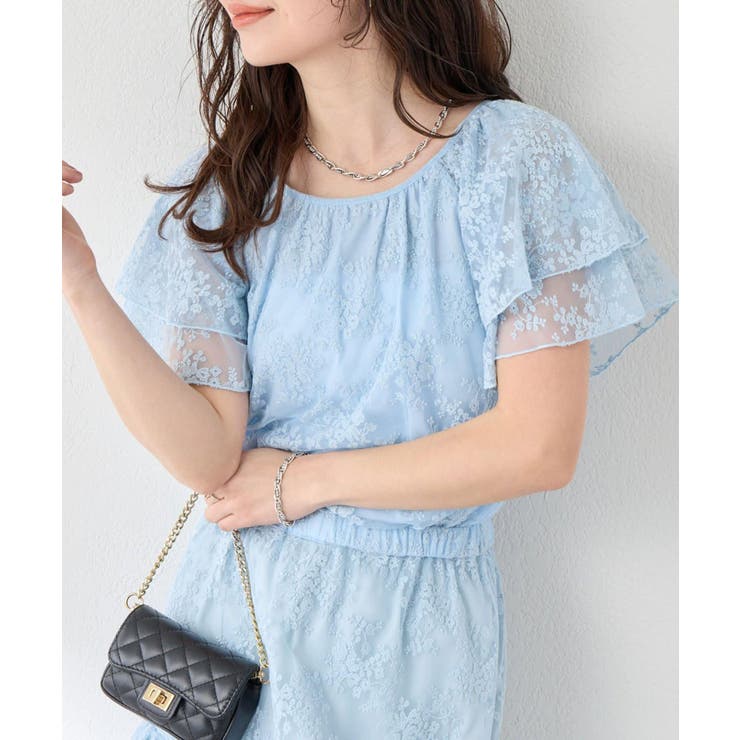 SAX | 【La boutique BonBon】チュール刺繍フリルスリーブBL | PAL GROUP OUTLET