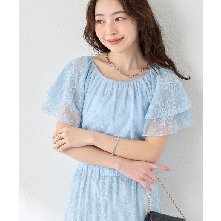 【La boutique BonBon】チュール刺繍フリルスリーブBL | PAL GROUP OUTLET | 詳細画像1 