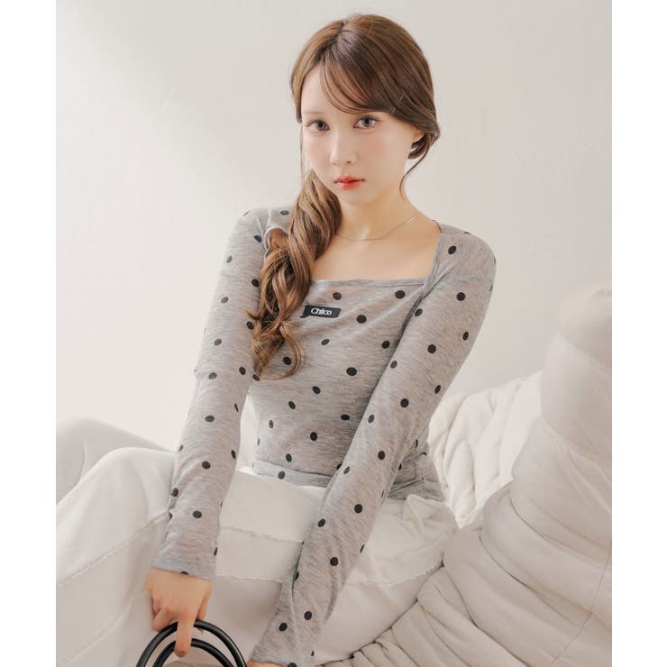GRY | 【Chico】スクエアネックドットトップス | PAL GROUP OUTLET