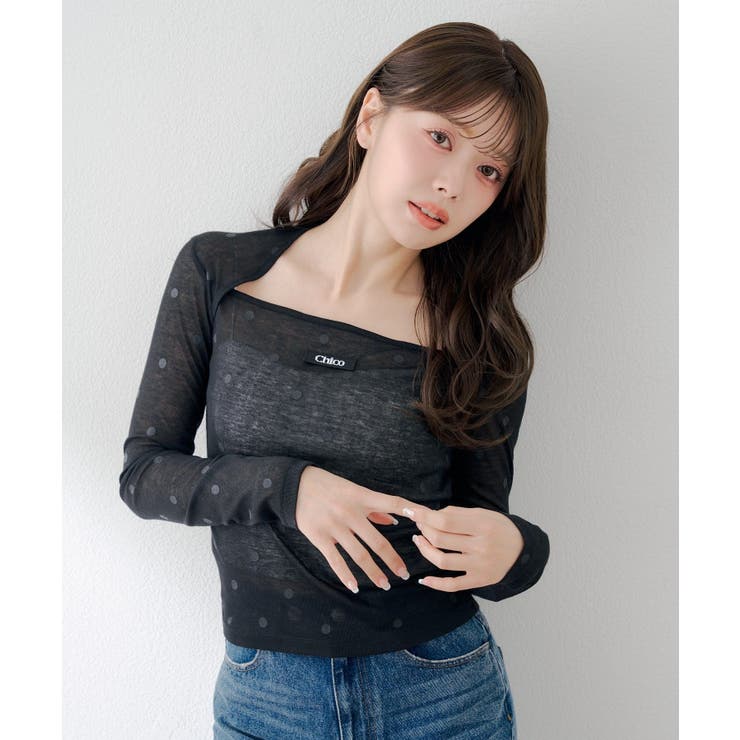 BK | 【Chico】スクエアネックドットトップス | PAL GROUP OUTLET