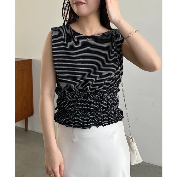 【CAPRICIEUX LE'MAGE】ボーダー裾ギャザーT | PAL GROUP OUTLET | 詳細画像1 