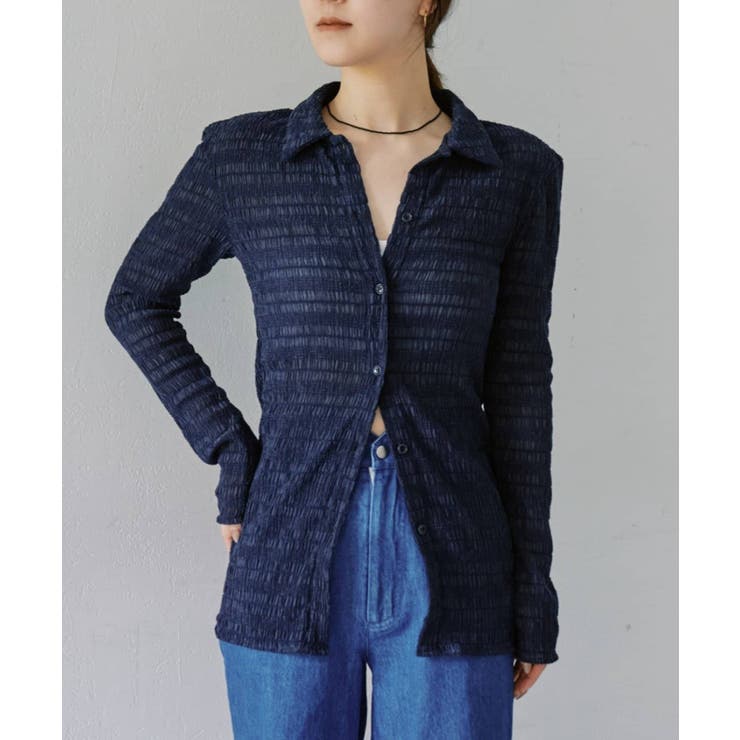 NAVY | 【SHENERY】襟付きシャーリングシャツ | PAL GROUP OUTLET