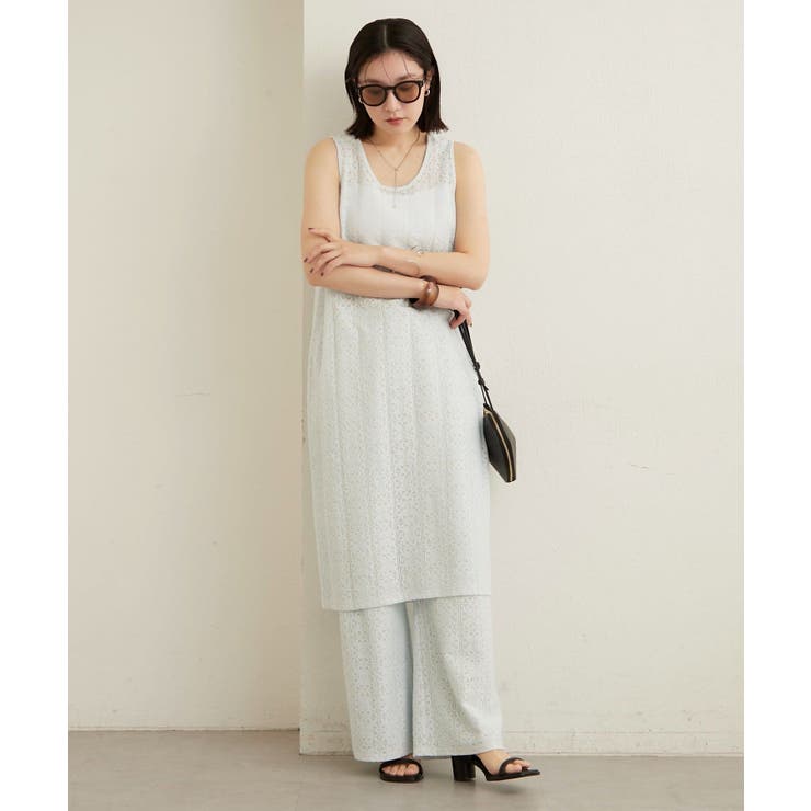 L/BLU | 【Omekashi】レースタンクワンピース | PAL GROUP OUTLET