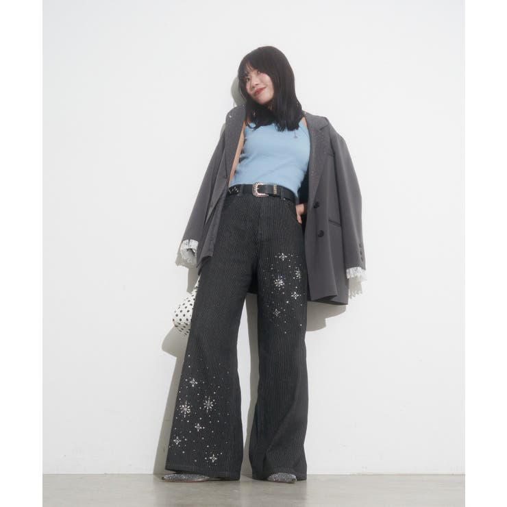 【Ciaopanic】【あみ企画】ラインストーンストライプワイドデニム | PAL GROUP OUTLET | 詳細画像7 