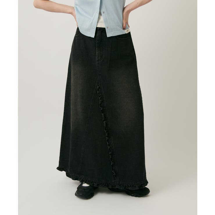 BLK | 【w closet】フリルデニムロングSK | PAL GROUP OUTLET