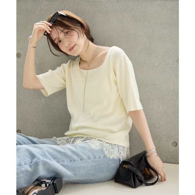 【Discoat】【Noka】2WAY裾レース半袖ニット | PAL GROUP OUTLET | 詳細画像4 