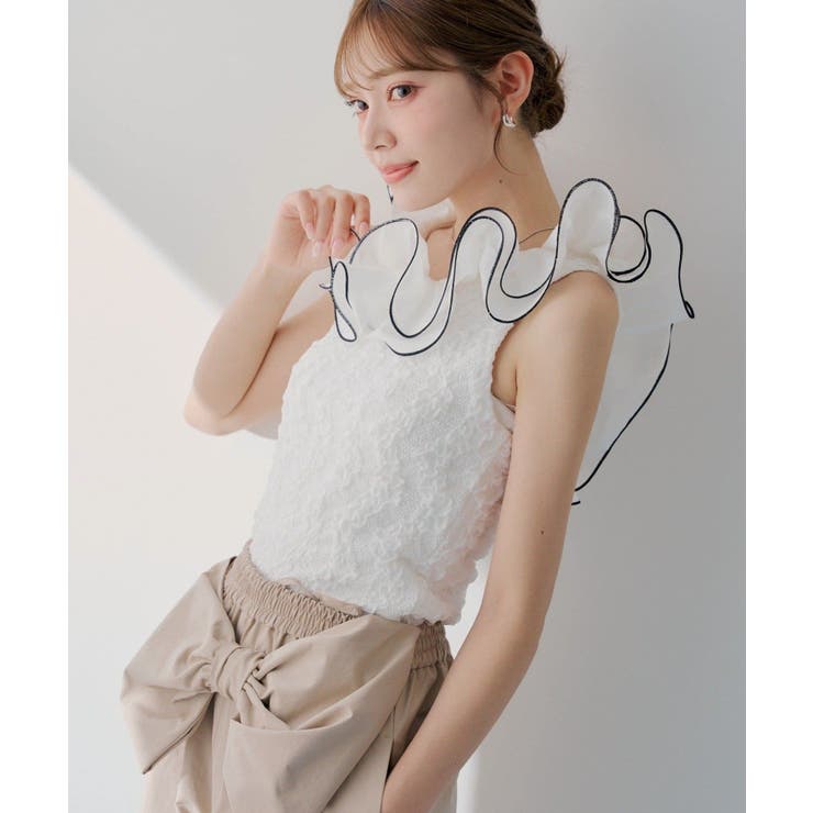 【Chico】バイカラーラッフルジャガードタンク | PAL GROUP OUTLET | 詳細画像5 