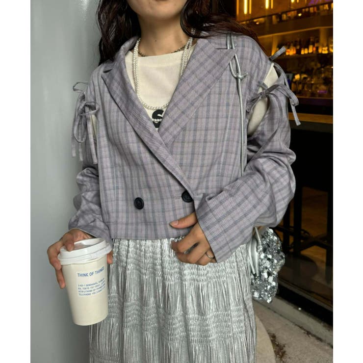 GRAY | 【CIAOPANIC TYPY】H.SカットアウトリボンチェックJK | PAL GROUP OUTLET