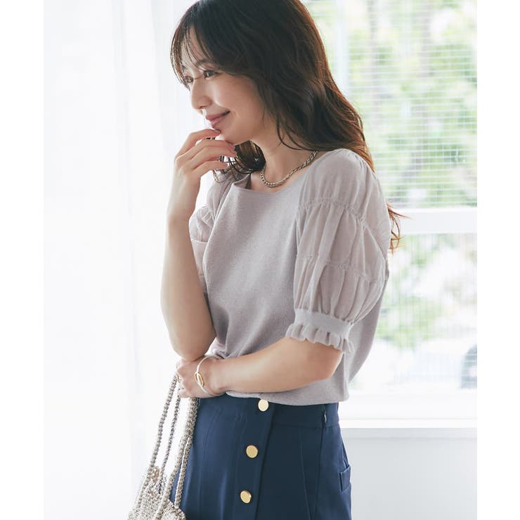 【La boutique BonBon】シャーリング5分袖ラメKN | PAL GROUP OUTLET | 詳細画像1 