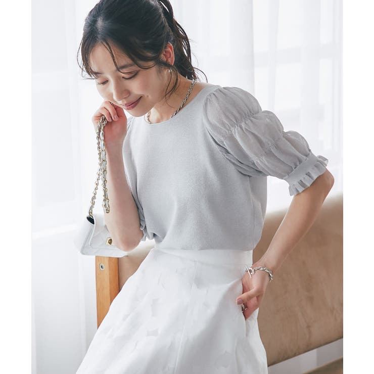 SV | 【La boutique BonBon】シャーリング5分袖ラメKN | PAL GROUP OUTLET