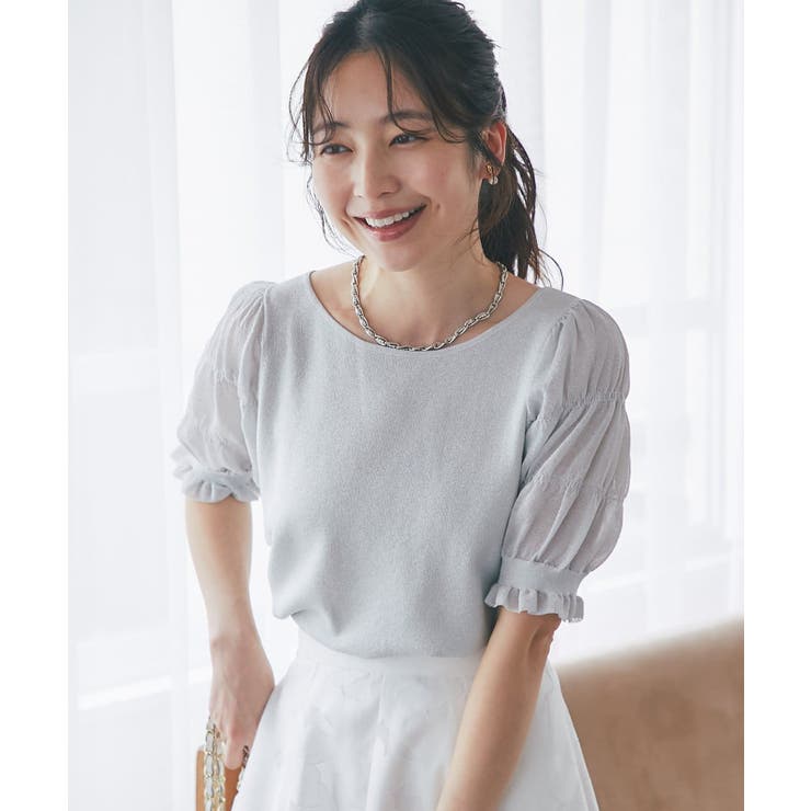 【La boutique BonBon】シャーリング5分袖ラメKN | PAL GROUP OUTLET | 詳細画像9 