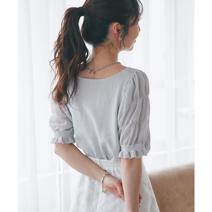 【La boutique BonBon】シャーリング5分袖ラメKN | PAL GROUP OUTLET | 詳細画像12 