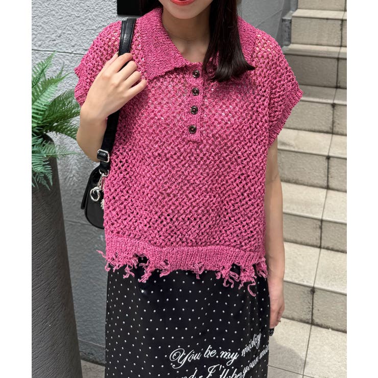 【Ciaopanic】ペーパーヤーンダメージニットポロベスト | PAL GROUP OUTLET | 詳細画像2 