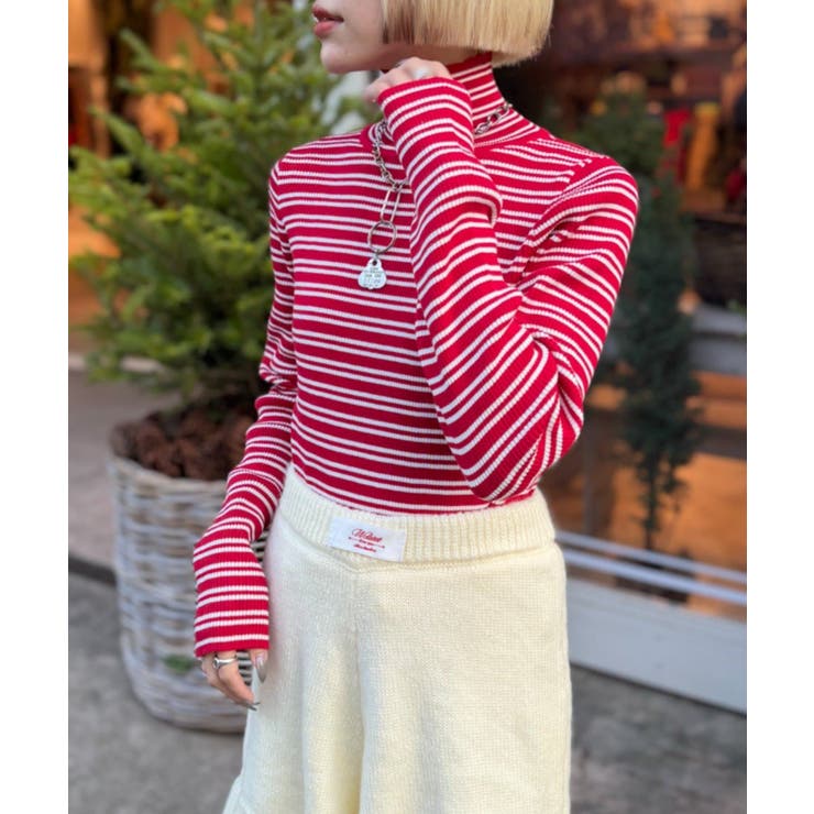 RED | 【w closet】ボーダータートルニット | PAL GROUP OUTLET