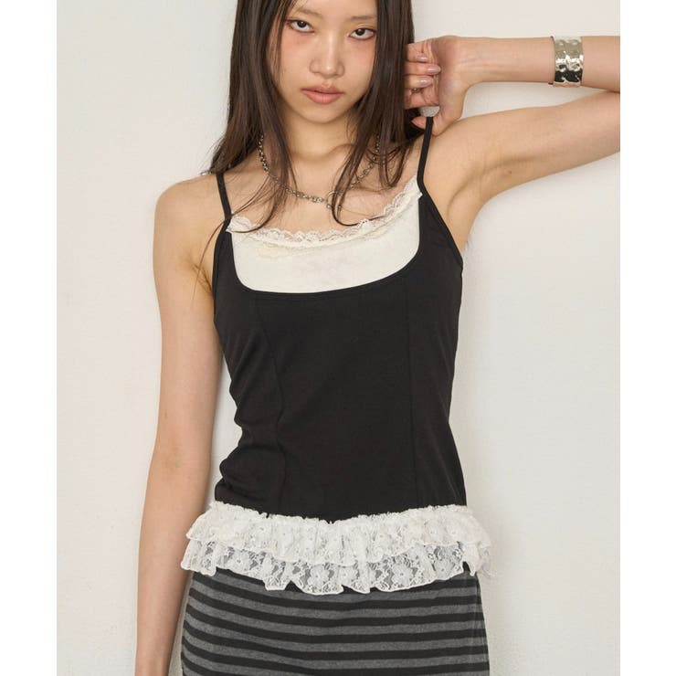 BLK | 【WHO'S WHO gallery】カップ付きレースドッキングキャミ | PAL GROUP OUTLET