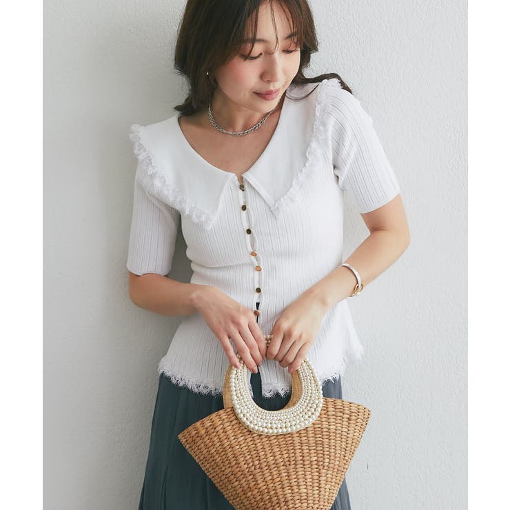 WH | 【La boutique BonBon】襟レーストリミング金ボタンニット | PAL GROUP OUTLET