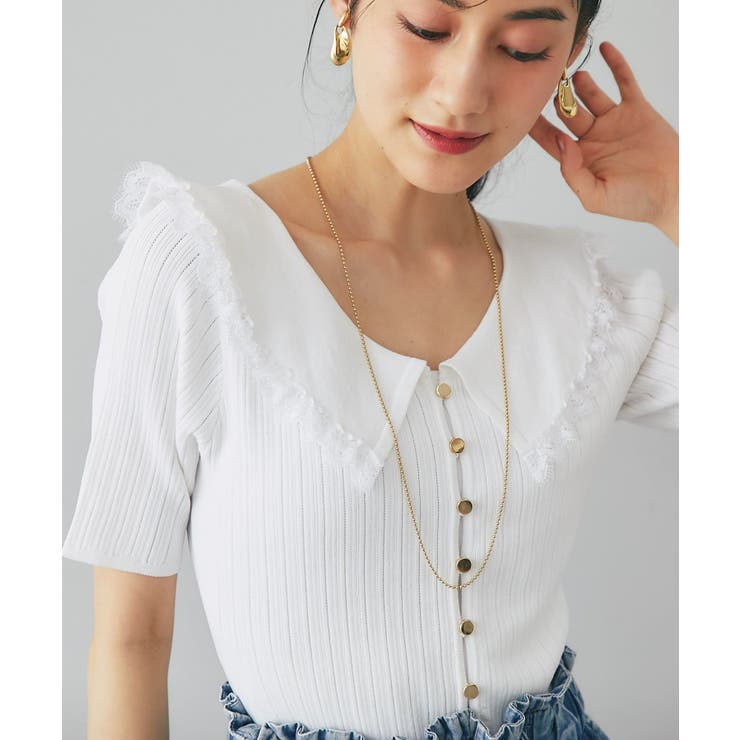 【La boutique BonBon】襟レーストリミング金ボタンニット | PAL GROUP OUTLET | 詳細画像36 
