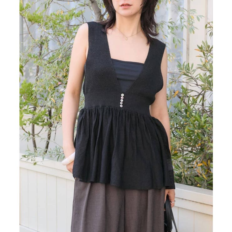 BK | 【RIVE DROITE】ニットペプラムキャミ | PAL GROUP OUTLET