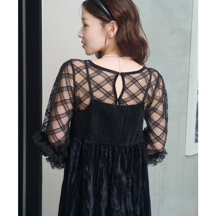 【Kastane】シアーチェック×ベロアワンピSET | PAL GROUP OUTLET | 詳細画像33 