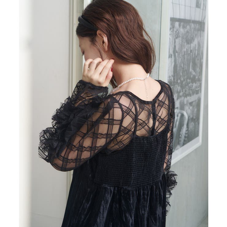 【Kastane】シアーチェック×ベロアワンピSET | PAL GROUP OUTLET | 詳細画像34 