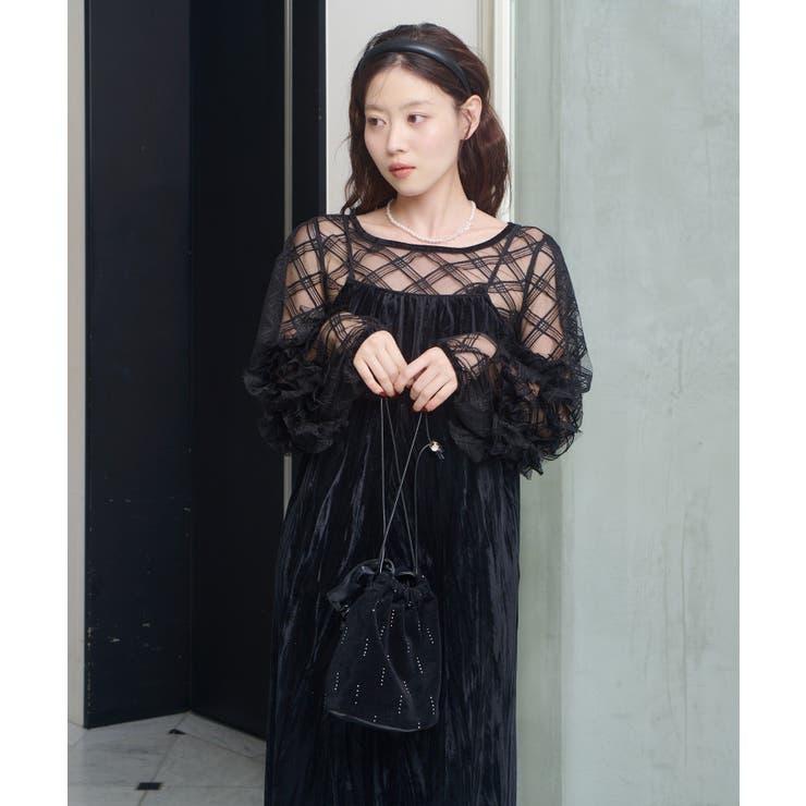 【Kastane】シアーチェック×ベロアワンピSET | PAL GROUP OUTLET | 詳細画像36 