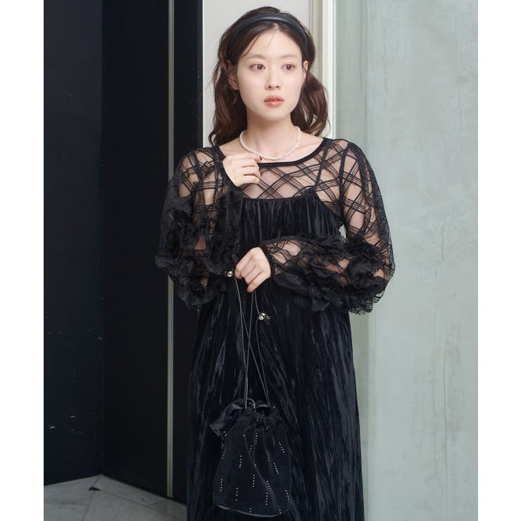 【Kastane】シアーチェック×ベロアワンピSET | PAL GROUP OUTLET | 詳細画像38 