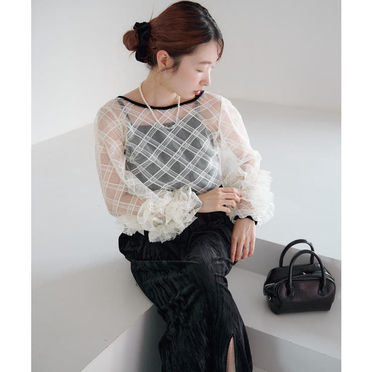 【Kastane】シアーチェック×ベロアワンピSET | PAL GROUP OUTLET | 詳細画像5 