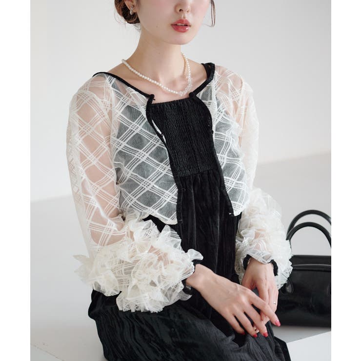 【Kastane】シアーチェック×ベロアワンピSET | PAL GROUP OUTLET | 詳細画像7 
