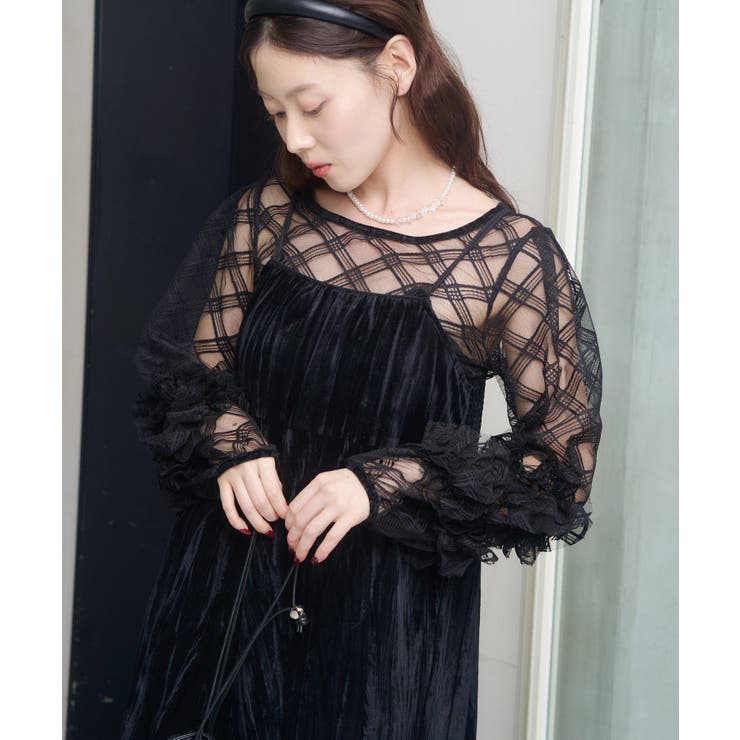 BLK×BLK | 【Kastane】シアーチェック×ベロアワンピSET | PAL GROUP OUTLET