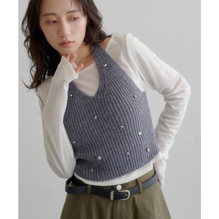 【Kastane】チャーム付きホルターニットSET | PAL GROUP OUTLET | 詳細画像9 