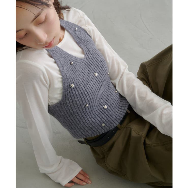 【Kastane】チャーム付きホルターニットSET | PAL GROUP OUTLET | 詳細画像2 