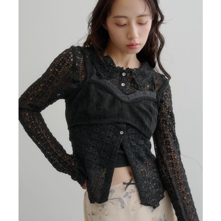 BLK | 【Kastane】襟レースシアーカーディガン | PAL GROUP OUTLET