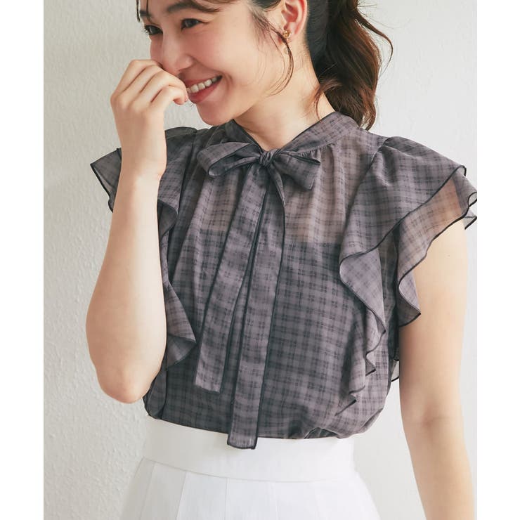 GY | 【La boutique BonBon】スパンボイルチェックラッフルボウタ… | PAL GROUP OUTLET