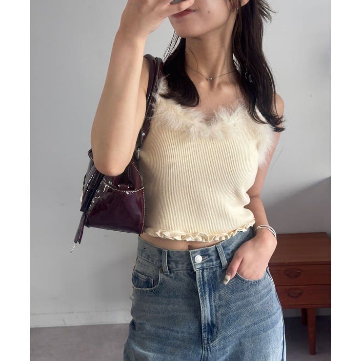 IVORY | 【Ciaopanic】ファーデザインニットキャミソール | PAL GROUP OUTLET