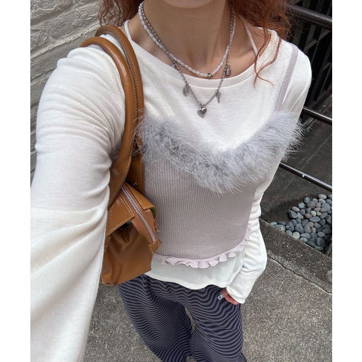 GRAY | 【Ciaopanic】ファーデザインニットキャミソール | PAL GROUP OUTLET