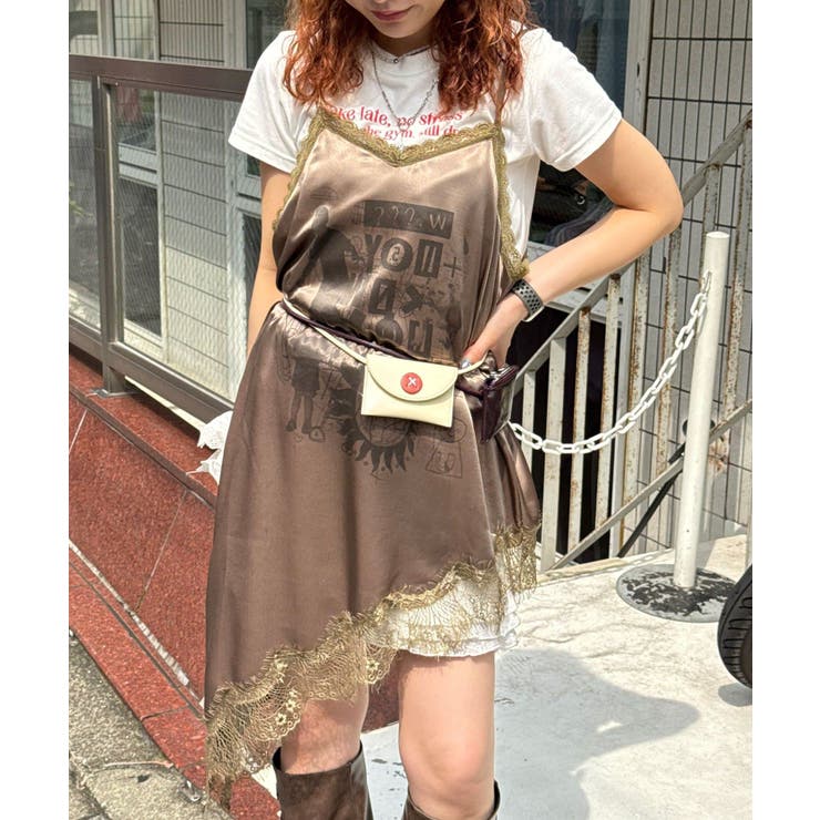 BROWN | 【Ciaopanic】サテンプリントアシメキャミワンピース | PAL GROUP OUTLET