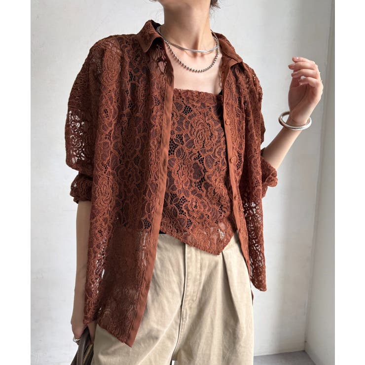 【DouDou】スカーフ付フロッキ-レースシャツ | PAL GROUP OUTLET | 詳細画像22 