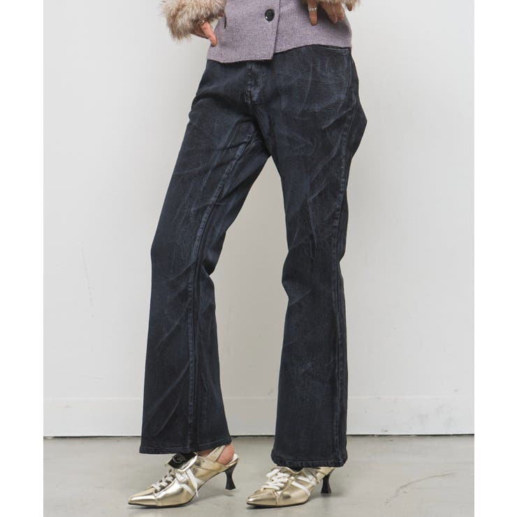 BLK | 【WHO'S WHO gallery】ストレッチ転写加工フレアパンツ | PAL GROUP OUTLET