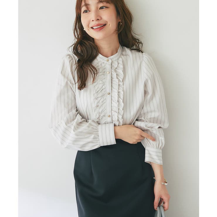 LBE | 【La boutique BonBon】ストライプフロントフリルBL | PAL GROUP OUTLET