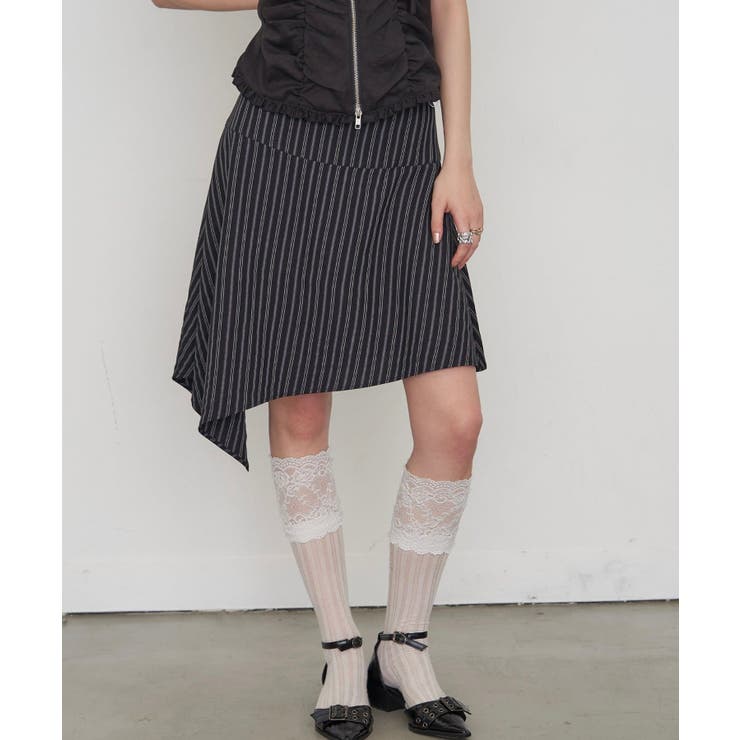 BLK | 【WHO'S WHO gallery】ストライプアシメミディSK | PAL GROUP OUTLET