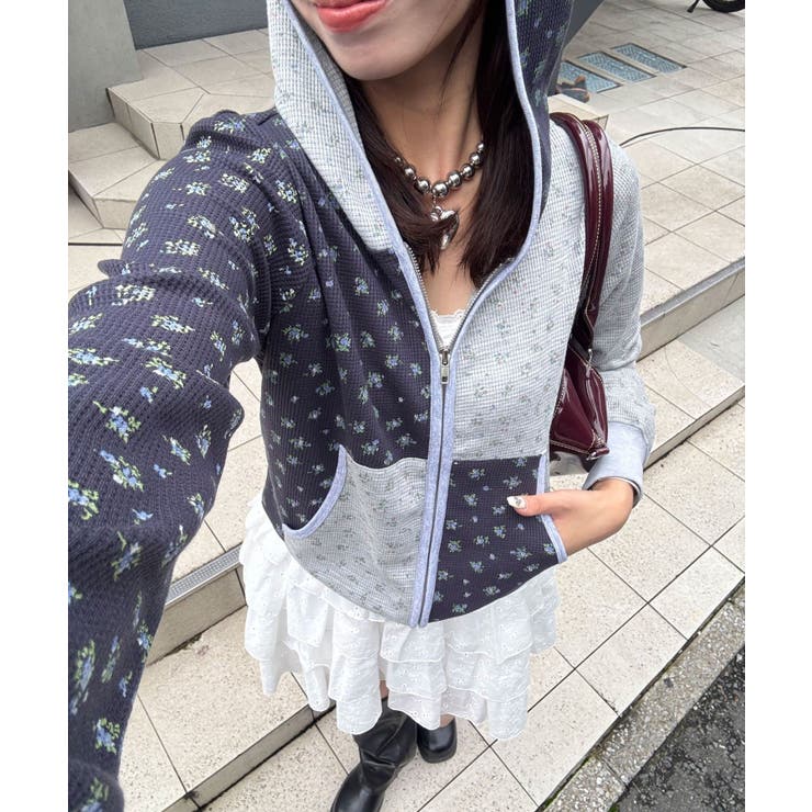 NAVY | 【Ciaopanic】パッチワークフラワージップパーカー | PAL GROUP OUTLET