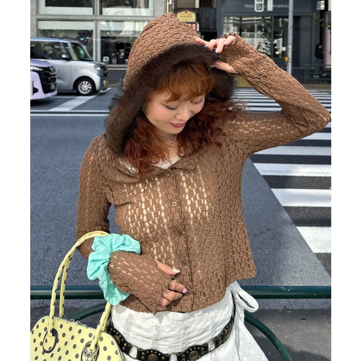 BROWN | 【Ciaopanic】ファーフードレーストップス | PAL GROUP OUTLET