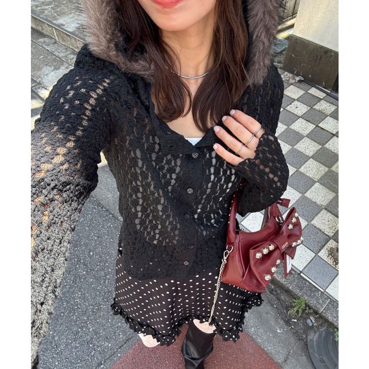 BLACK | 【Ciaopanic】ファーフードレーストップス | PAL GROUP OUTLET