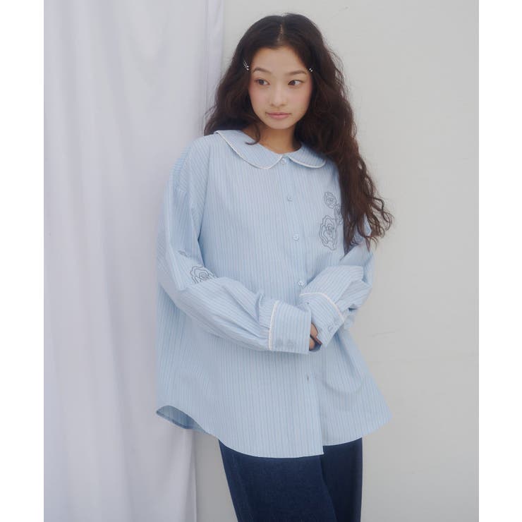 【Discoat】【umm】バラモチーフストライプシャツ | PAL GROUP OUTLET | 詳細画像9 