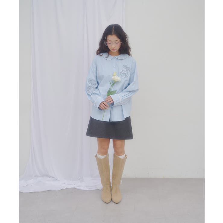 【Discoat】【umm】バラモチーフストライプシャツ | PAL GROUP OUTLET | 詳細画像5 