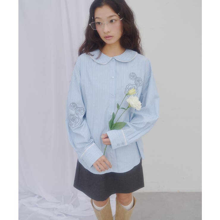 【Discoat】【umm】バラモチーフストライプシャツ | PAL GROUP OUTLET | 詳細画像6 