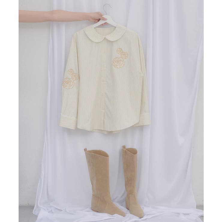 【Discoat】【umm】バラモチーフストライプシャツ | PAL GROUP OUTLET | 詳細画像24 